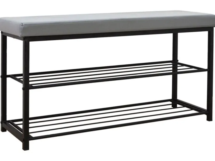 DuneDesign Schuhregal mit Sitzbank 95 x 33 x 52 cm Hellgrau