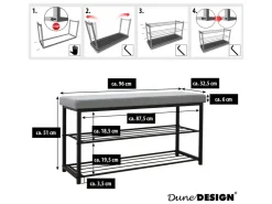 DuneDesign Schuhregal mit Sitzbank 95 x 33 x 52 cm Hellgrau