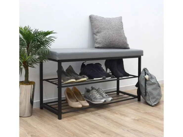 DuneDesign Schuhregal mit Sitzbank 95 x 33 x 52 cm Hellgrau