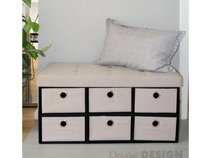 DuneDesign Sitzbank mit 80L Sitztruhe und 6 Schubladen 76 x 38 x 38 cm Beige
