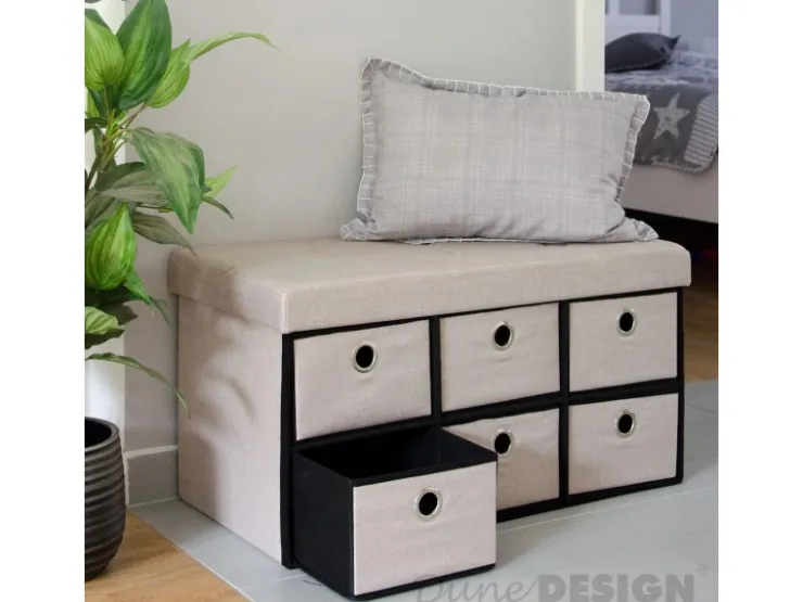 DuneDesign Sitzbank mit 80L Sitztruhe und 6 Schubladen 76 x 38 x 38 cm Beige