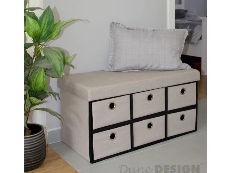 DuneDesign Sitzbank mit 80L Sitztruhe und 6 Schubladen 76 x 38 x 38 cm Beige