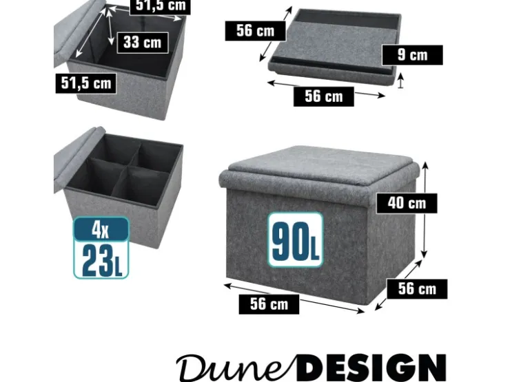 DuneDesign Sitzhocker mit Stauraum 56 x 56 x 40 aus Filz Grau* Sitzbänke