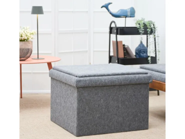 DuneDesign Sitzhocker mit Stauraum 56 x 56 x 40 aus Filz Grau* Sitzbänke