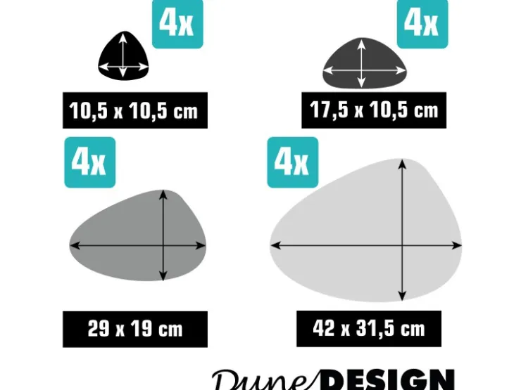 DuneDesign Tischset für 4 Personen Flusskiesel-Design Hellgrau* Vasen