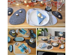 DuneDesign Tischset für 4 Personen Flusskiesel-Design Hellgrau* Vasen