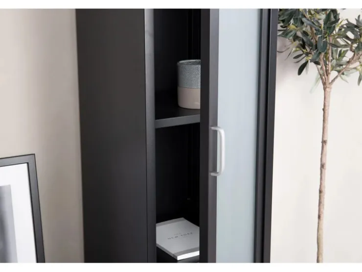 ebuy24 Acero Vitrinenschrank 1 Tür 4 Ablagen Schwarz