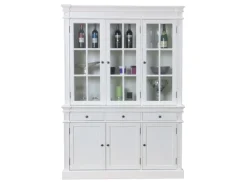 ebuy24 Amaretta 3-Türige Vitrinenschrank Antik Weiß Antik Patinert* Vitrinen