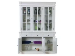 ebuy24 Amaretta 3-Türige Vitrinenschrank Antik Weiß Antik Patinert* Vitrinen