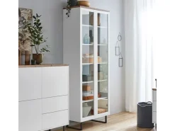 ebuy24 Anna Vitrinenschrank 2 Türen Weiß Eiche Dekor* Vasen