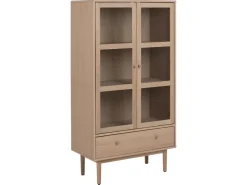 ebuy24 Aston Vitrinenschrank mit 2 Glastüren und 1 Schublade Weiß Geölt EichenDekor