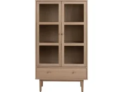 ebuy24 Aston Vitrinenschrank mit 2 Glastüren und 1 Schublade Weiß Geölt EichenDekor