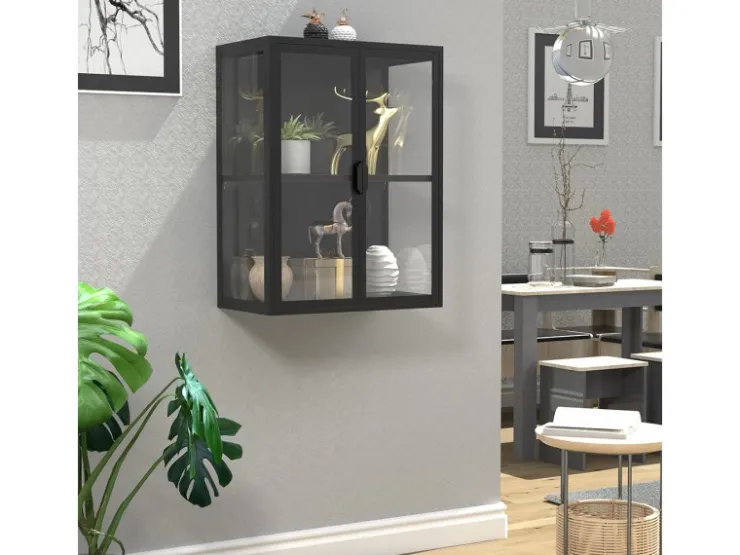 ebuy24 FlokasVM Vitrinenschrank Wandhängend 2 Türen Schwarz* Vitrinen