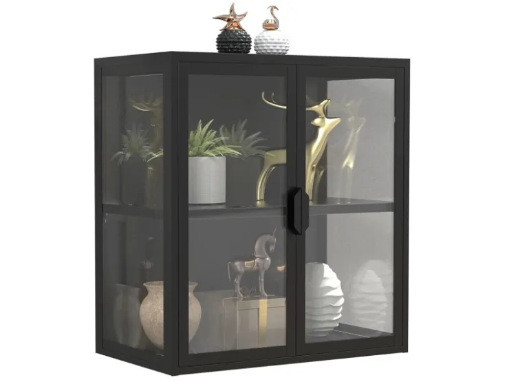 ebuy24 FlokasVS Vitrinenschrank Wandhängend 2 Türen Schwarz* Vitrinen