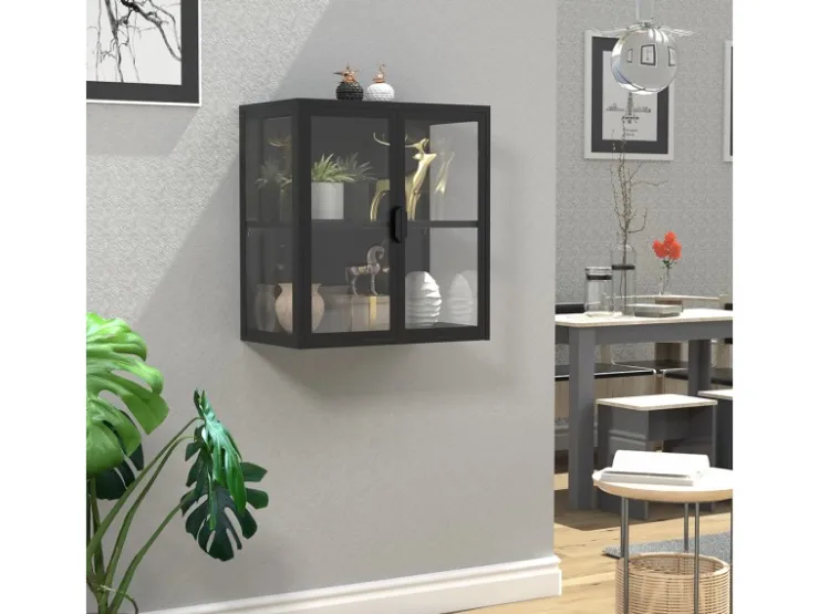 ebuy24 FlokasVS Vitrinenschrank Wandhängend 2 Türen Schwarz* Vitrinen