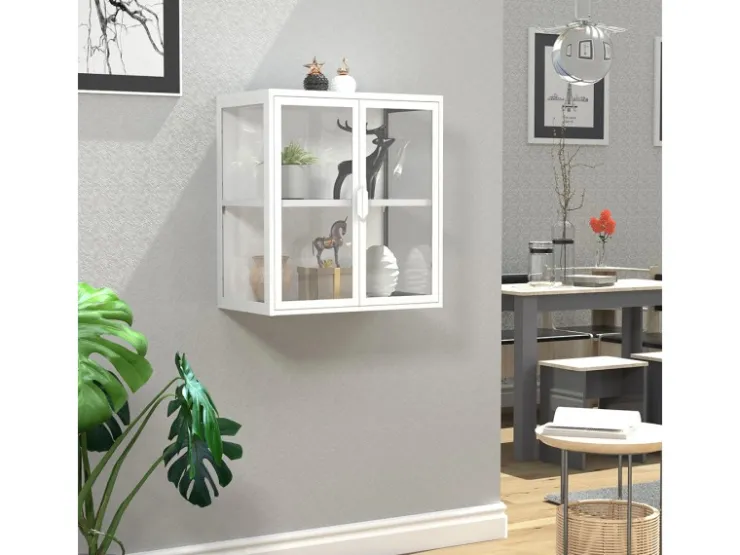ebuy24 FlokasVS Vitrinenschrank Wandhängend 2 Türen Weiß* Vitrinen