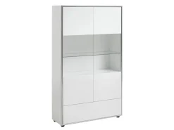 ebuy24 Kenan Vitrine 2 Türen 1 Schublade Weiß Hochglanz Lackiert* Vitrinen