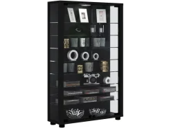 ebuy24 Lumo Mini Vitrinenschrank mit LED-Licht 8 Glasböden Schwarz