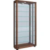 ebuy24 LumoMaxi Vitrinenschrank mit Spiegel 2 Glastüren Nussbaum Dekor