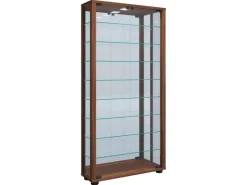 ebuy24 LumoMaxi Vitrinenschrank mit Spiegel 2 Glastüren Nussbaum Dekor