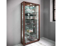 ebuy24 LumoMaxi Vitrinenschrank mit Spiegel 2 Glastüren Nussbaum Dekor
