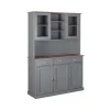 ebuy24 Luzerna Vitrinenschrank mit 3+2 Türen und 3 Schubladen Grau Braun* Vitrinen