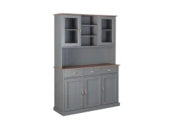 ebuy24 Luzerna Vitrinenschrank mit 3+2 Türen und 3 Schubladen Grau Braun* Vitrinen