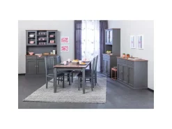 ebuy24 Luzerna Vitrinenschrank mit 3+2 Türen und 3 Schubladen Grau Braun* Vitrinen