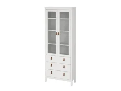 ebuy24 Madrid Vitrinenschrank 2 Glastüren 3 Schubladen Weiß