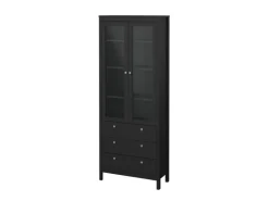 ebuy24 Madrid Vitrinenschrank 2 Glastüren 3 Schubladen Schwarz Matt* Vitrinen