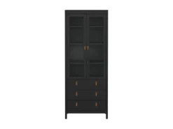 ebuy24 Madrid Vitrinenschrank 2 Glastüren 3 Schubladen Schwarz Matt* Vitrinen