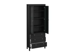ebuy24 Madrid Vitrinenschrank 2 Glastüren 3 Schubladen Schwarz Matt* Vitrinen