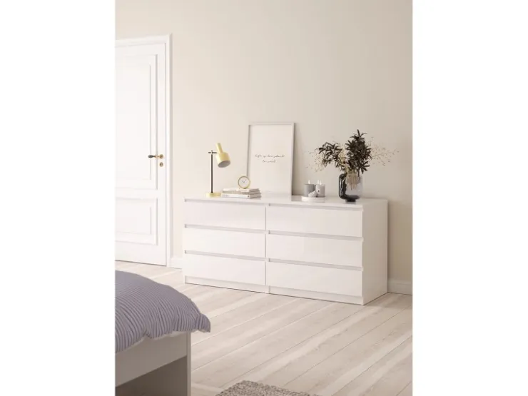 ebuy24 Naia Kommode 6 Schubladen Weiß Hochglanz* Bettwäsche