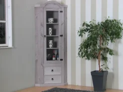 ebuy24 New Mexico Eckschrank mit 1 Glastür und 2 Schubladen in Grau* Vitrinen