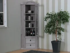 ebuy24 New Mexico Eckschrank mit 1 Glastür und 2 Schubladen in Grau* Vitrinen
