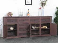ebuy24 New Mexico Sideboard mit 7 Schubladen und 3 Türen Kolonial Gebeitzt Wachs* Regale Massivholz|Sideboards