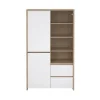 ebuy24 Next Vitrinenschrank 3 Türen 2 Schubladen 1 Ablage Eichen-Dekor Weiß Hochglanz* Vitrinen