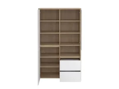 ebuy24 Next Vitrinenschrank 3 Türen 2 Schubladen 1 Ablage Eichen-Dekor Weiß Hochglanz* Vitrinen