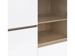 ebuy24 Next Vitrinenschrank 3 Türen 2 Schubladen 1 Ablage Eichen-Dekor Weiß Hochglanz* Vitrinen