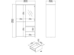 ebuy24 Next Vitrinenschrank 3 Türen 2 Schubladen 1 Ablage Eichen-Dekor Weiß Hochglanz* Vitrinen
