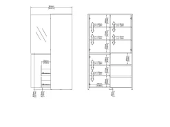 ebuy24 Next Vitrinenschrank 3 Türen 2 Schubladen 1 Ablage Eichen-Dekor Weiß Hochglanz* Vitrinen