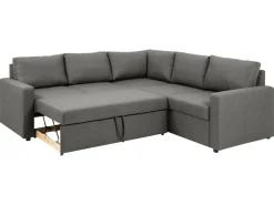 ebuy24 Sacramento Ecksofa Versteckte Aufbewahrung und Ausziehbares Bett HellGrau* Sofas|Aufbewahrung