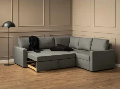 ebuy24 Sacramento Ecksofa Versteckte Aufbewahrung und Ausziehbares Bett HellGrau* Sofas|Aufbewahrung