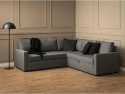 ebuy24 Sacramento Ecksofa Versteckte Aufbewahrung und Ausziehbares Bett Grau* Sofas
