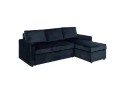 ebuy24 Sacramento Schlafsofa Chaiselong Wendbar Versteckte Aufbewahrung und Ausziehbares Bett Dunkelblau