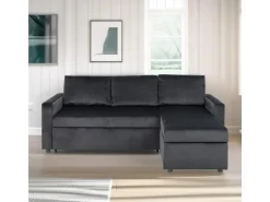 ebuy24 Sacramento Schlafsofa Chaiselong Wendbar Versteckte Aufbewahrung und Ausziehbares Bett AntracitGrau