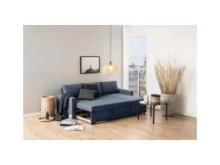 ebuy24 Sander Schlafsofa mit Ottomane Aufbewahrung und Auszug Blau* Aufbewahrung