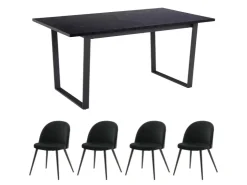 ebuy24 Tilst Essgruppe Tisch Schwarz Marmor Print mit 4 Stühlen Velour Schwarz