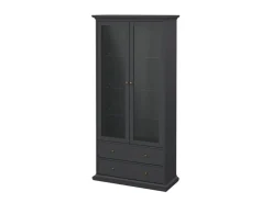 ebuy24 Venedig Vitrinenschrank 2 Glastüren und 2 Schubladen Matt Grau