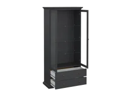 ebuy24 Venedig Vitrinenschrank 2 Glastüren und 2 Schubladen Matt Grau